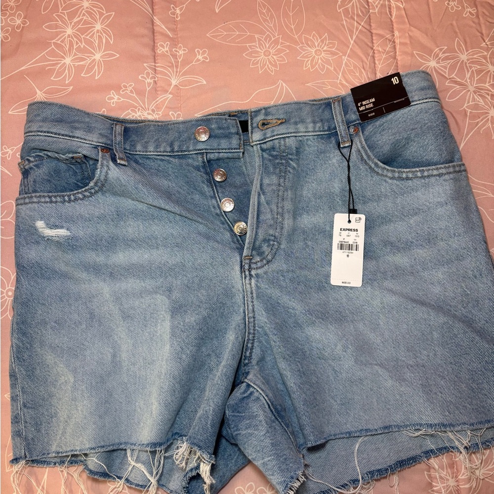 Express Blue Jean Shorts with Frayed Hem